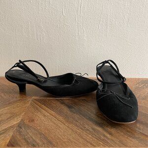 DOEN Black Velvet Slingback Kitten Heel Size 35 1/2